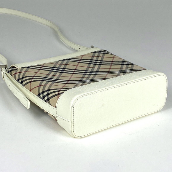 Burberry Check Pattern Canvas Crossbody Shoulder Bag White Beige - Picture 2 of 6